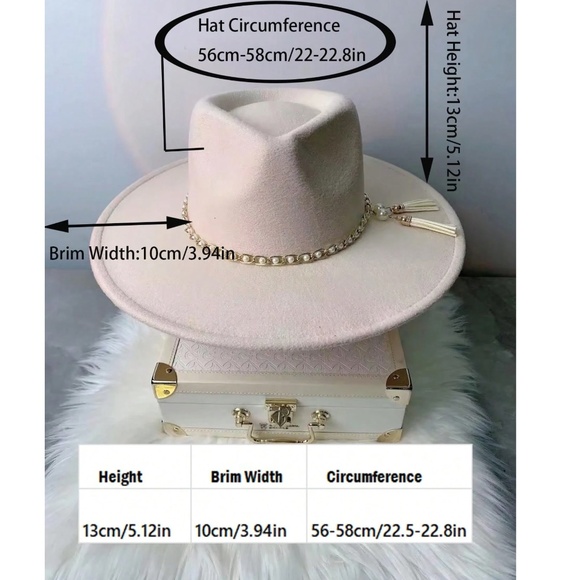 Classic Faux Pearl Gold Tone Chain Tassel Adjustable Fedora Hat - Picture 5 of 5